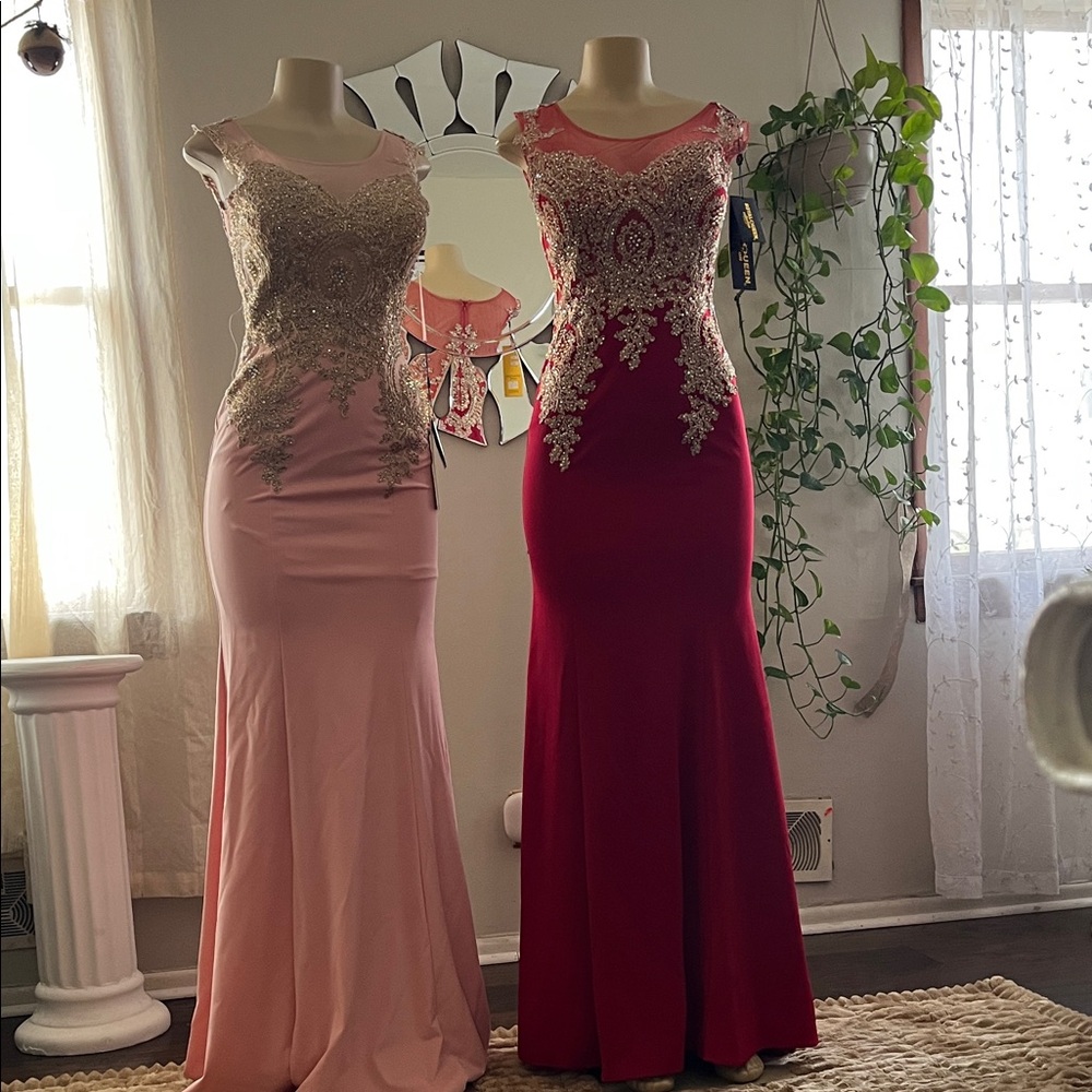 Elegant Pink and Red Evening Gown. Amazing choices and NEW- CLEAN WITH TAGS